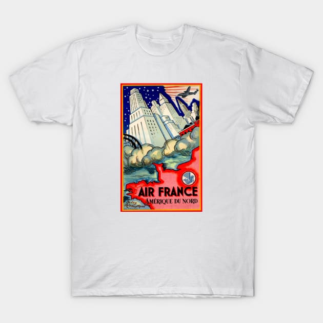 North America with Air France Vintage Travel T-Shirt by Culturio